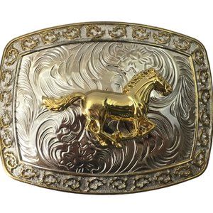 Western Cowboy Belt Buckle for Men or Women Gold Horse